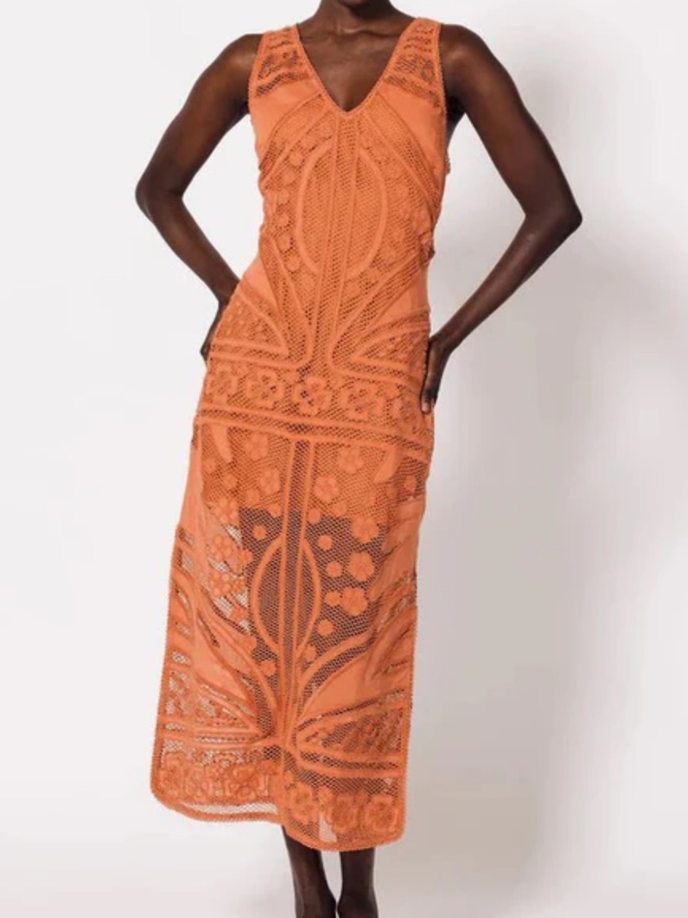 Cleobella Shelby Crochet Midi Dress in the color Apricot Brandy large